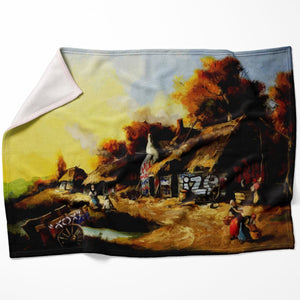 Banksy Countryside Graffiti Blanket Blanket 75 x 100cm Clock Canvas
