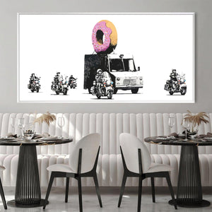 Banksy Doughnut Police Escort Canvas Art Clock Canvas