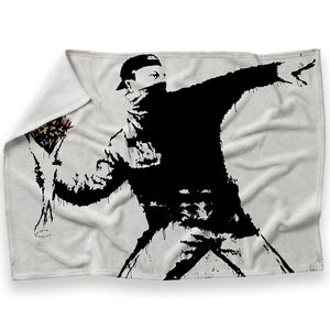 Banksy Flower Thrower Blanket Blanket 30 x 40in Clock Canvas