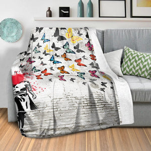 Banksy Girl Shooting Butterflies. Blanket Blanket Clock Canvas