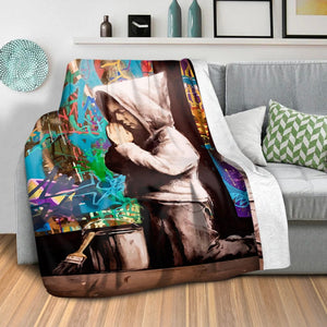 Banksy Graffiti Pray Blanket Blanket Clock Canvas