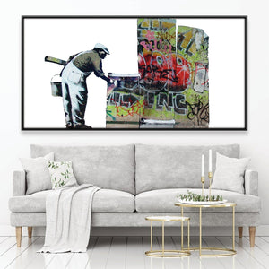 Banksy Graffiti Wallpaper Canvas Art 20 x 10in / Rolled Prints Clock Canvas