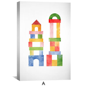 Blocks Bears and Tracks Canvas Art A / 12 x 18in / Canvas Clock Canvas