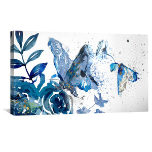 Blue Butterflies in Abstract Eden Canvas Art Clock Canvas