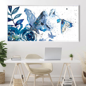 Blue Butterflies in Abstract Eden Canvas Art Clock Canvas