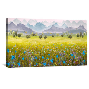 Blue Petal Prairie Canvas Art Clock Canvas