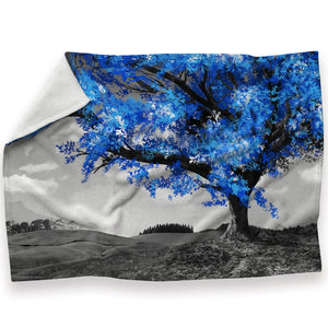 Blue Tree in the Grey Landscape Blanket Blanket 30 x 40in Clock Canvas