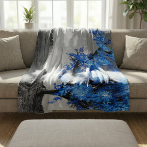 Blue Tree in the Grey Landscape Blanket Blanket Clock Canvas
