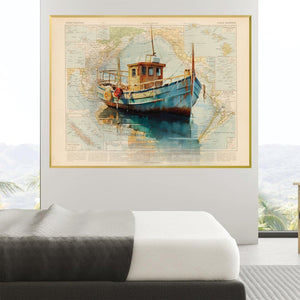 Boat in Harbour Canvas Art Clock Canvas