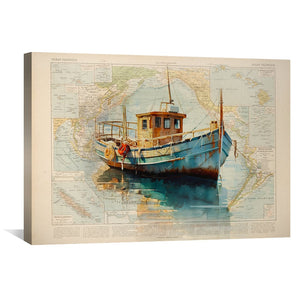 Boat in Harbour Canvas Art Clock Canvas