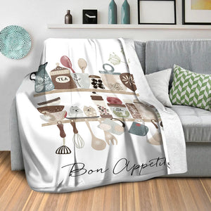 Bon Appetit Kitchen Blanket Blanket Clock Canvas