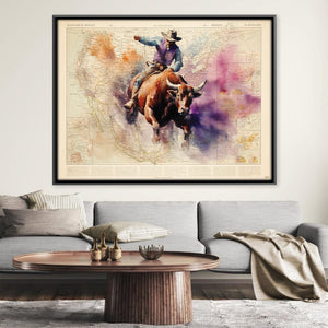 Bull Rider Canvas Art Clock Canvas