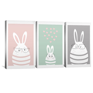 Bunny Love Trio Canvas Art Clock Canvas