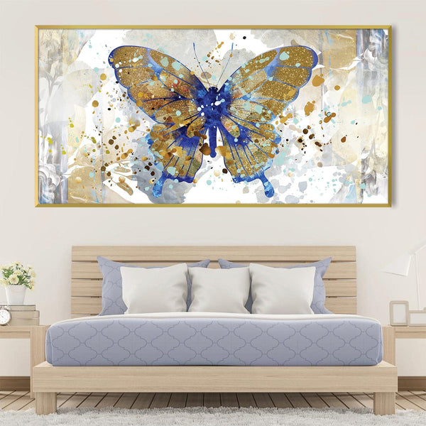 Butterfly, Abstract, blue, buy gold, canvas, painting, art, 3/4