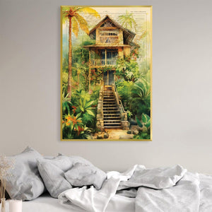 Cabin in Cambodge Canvas Art Clock Canvas