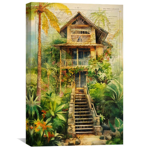 Cabin in Cambodge Canvas Art Clock Canvas