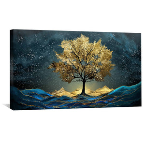 Celestial Golden Tree Canvas Art Clock Canvas