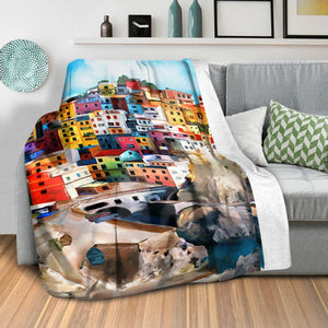 Cinque Terre Blanket Blanket Clock Canvas