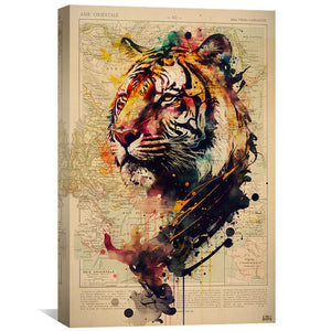 Colored Tiger Portrait Canvas Art Clock Canvas