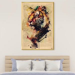 Colored Tiger Portrait Canvas Art Clock Canvas
