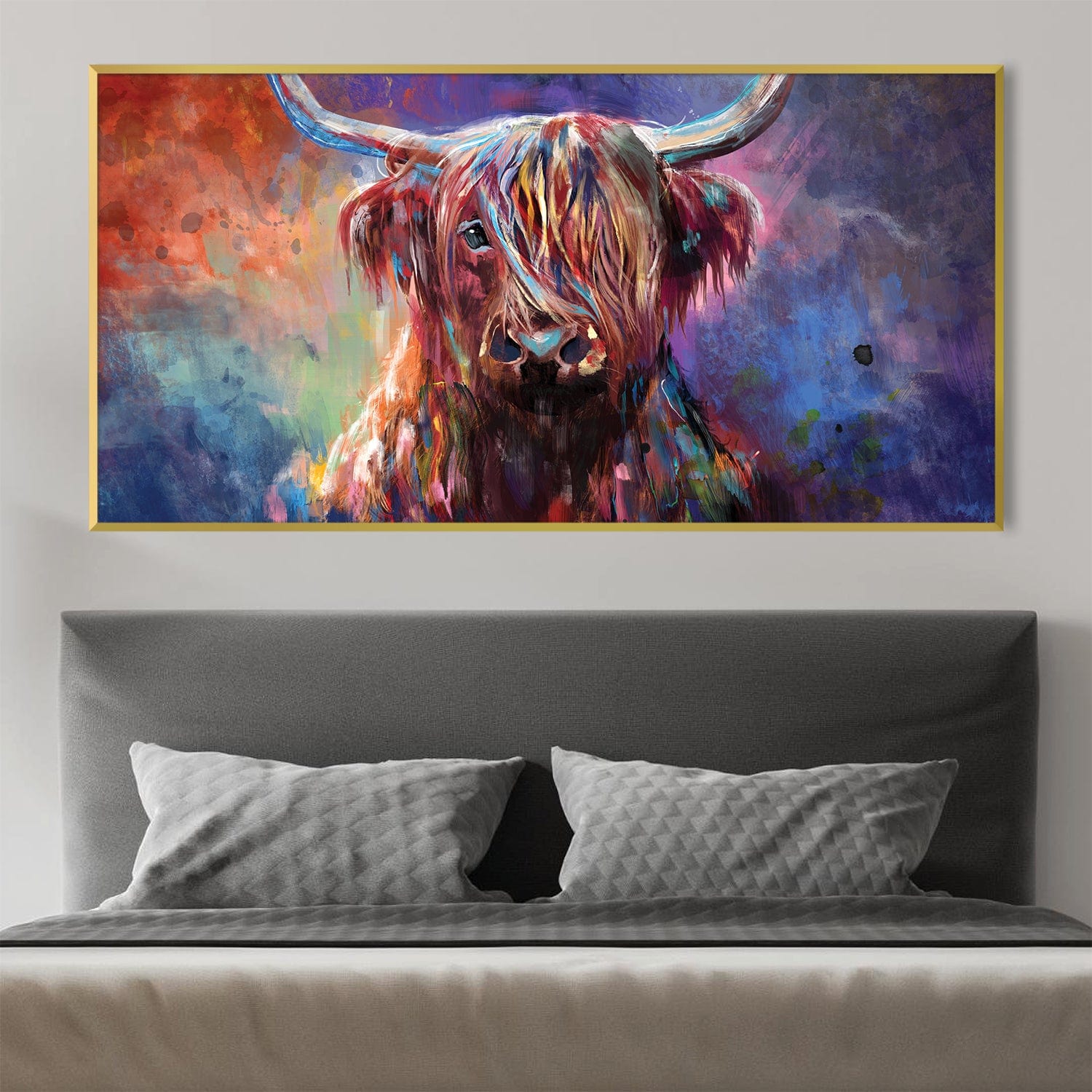 Colorful Highland Cow Canvas Art Clock Canvas