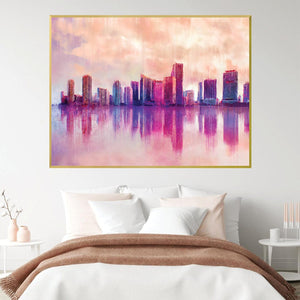 Cotton Candy Skyline Canvas Art Clock Canvas