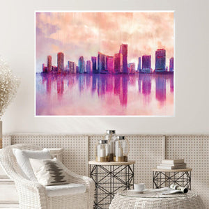 Cotton Candy Skyline Canvas Art Clock Canvas