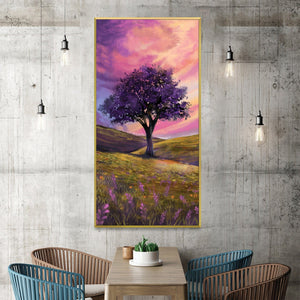 Crimson Dusk and Lavender Blooms Canvas Art Clock Canvas