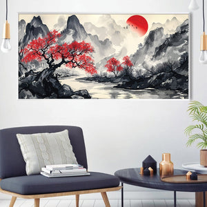 Crimson Haiku Canvas Art Clock Canvas