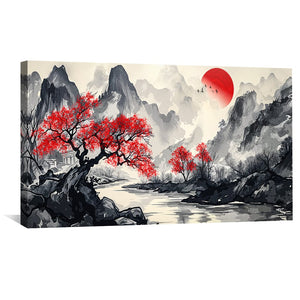Crimson Haiku Canvas Art Clock Canvas