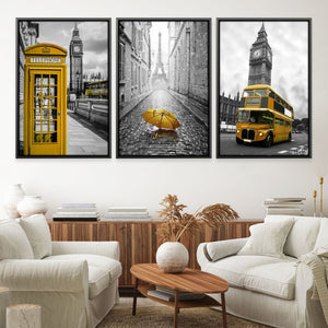 Europe Splash Canvas Art Set of 3 / 60 x 90cm / Framed Prints Clock Canvas