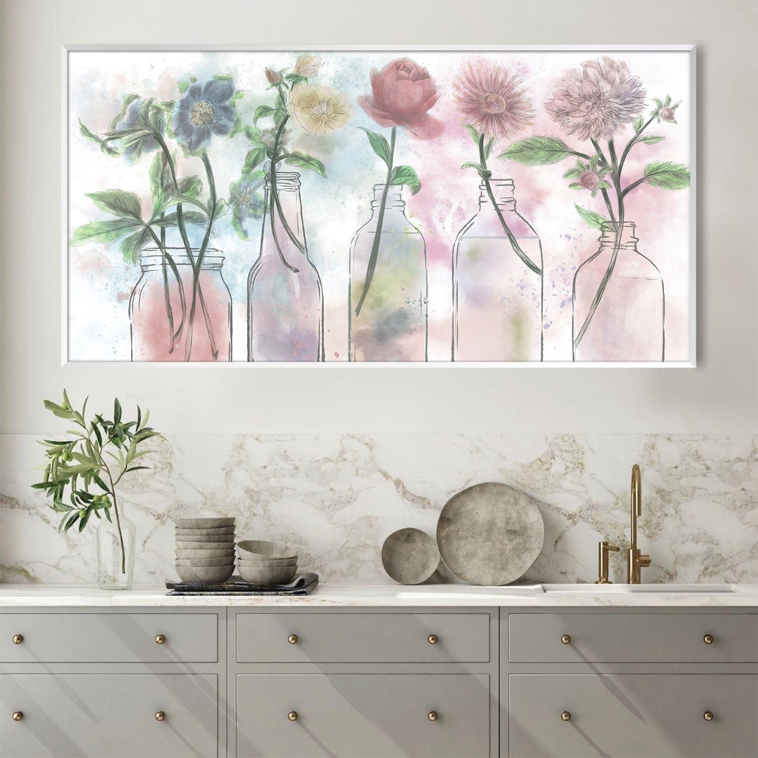 Floral Bottles Canvas Art Clock Canvas