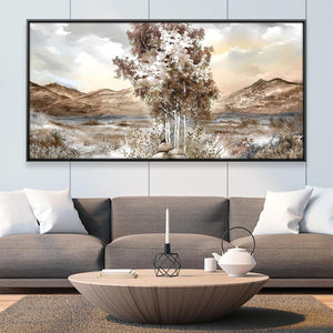 Frosted Bark and Warm Sky Canvas Art 20 x 10in / Canvas Clock Canvas