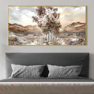 Frosted Bark and Warm Sky Canvas Art Clock Canvas