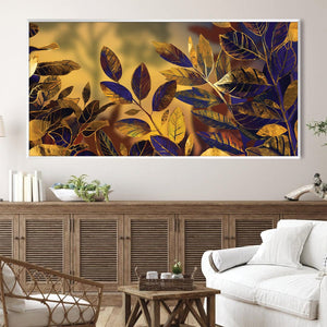 Golden Tinted Leaves Canvas Art Clock Canvas
