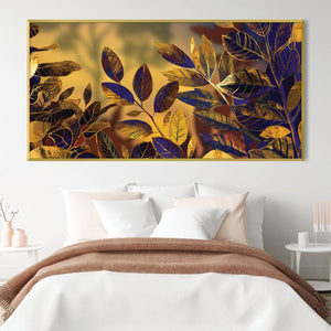 Golden Tinted Leaves Canvas Art Clock Canvas
