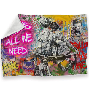 Graffiti Banksy Love Is All We Need Blanket Blanket 30 x 40in Clock Canvas