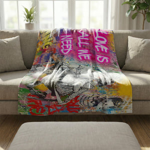 Graffiti Banksy Love Is All We Need Blanket Blanket Clock Canvas