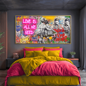 Graffiti Banksy Love Is All We Need Canvas Art Clock Canvas