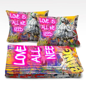 Graffiti Banksy Love Is All We Need Dream Home Bundle Bundle 2 Cushions & 1 Blanket Clock Canvas
