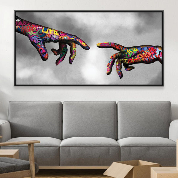 Classic Street Art Banksy Graffiti Paintings Canvas Wall Art Adam Hand of God Pop Art Prints Posters Abstract Colorful Modern Wall Decor Pictures Home