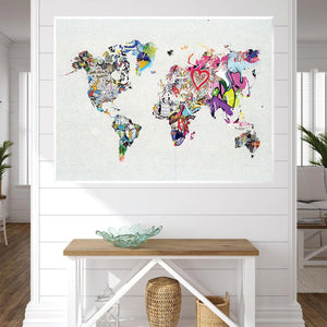 Graffiti World Map Canvas Art Clock Canvas