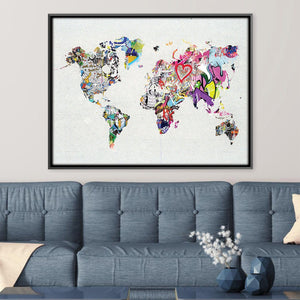 Graffiti World Map Canvas Art Clock Canvas