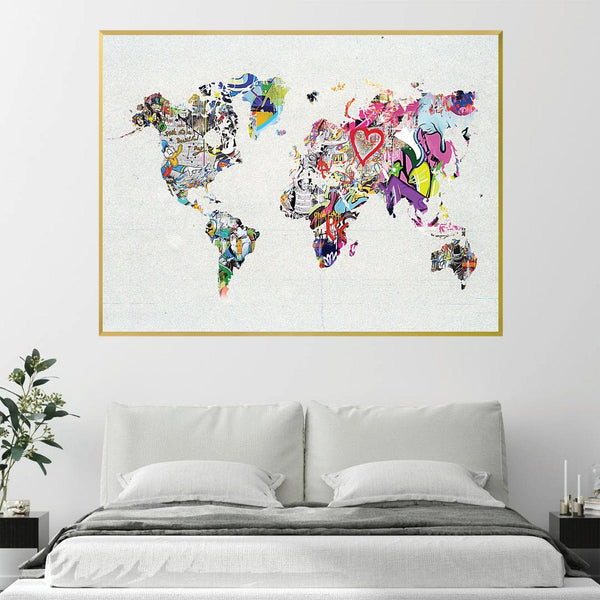 Canvas World Map Art mural showing Country and Major Cities in outlet Mixed Color with White Background, Canvas World Map Wall Decor, Wall Map Art