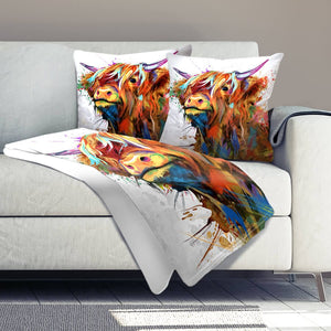 Highland Cow of Colors Dream Home Bundle Bundle 2 Cushions & 1 Blanket Clock Canvas