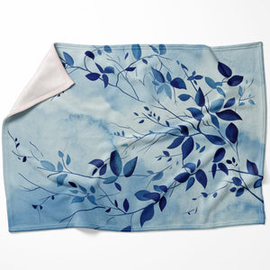 Indigo Leaves Blanket Blanket 75 x 100cm Clock Canvas