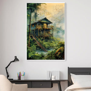 Jungle Cabin Canvas Art Clock Canvas
