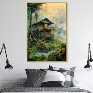 Jungle Cabin Canvas Art Clock Canvas