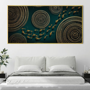 Koi Circles in Emerald Canvas Art Clock Canvas