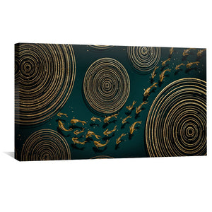Koi Circles in Emerald Canvas Art Clock Canvas